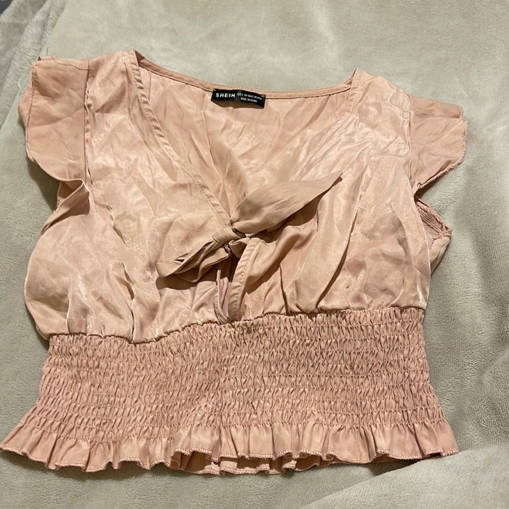 Shein blush pink ruffle sleeve crop top